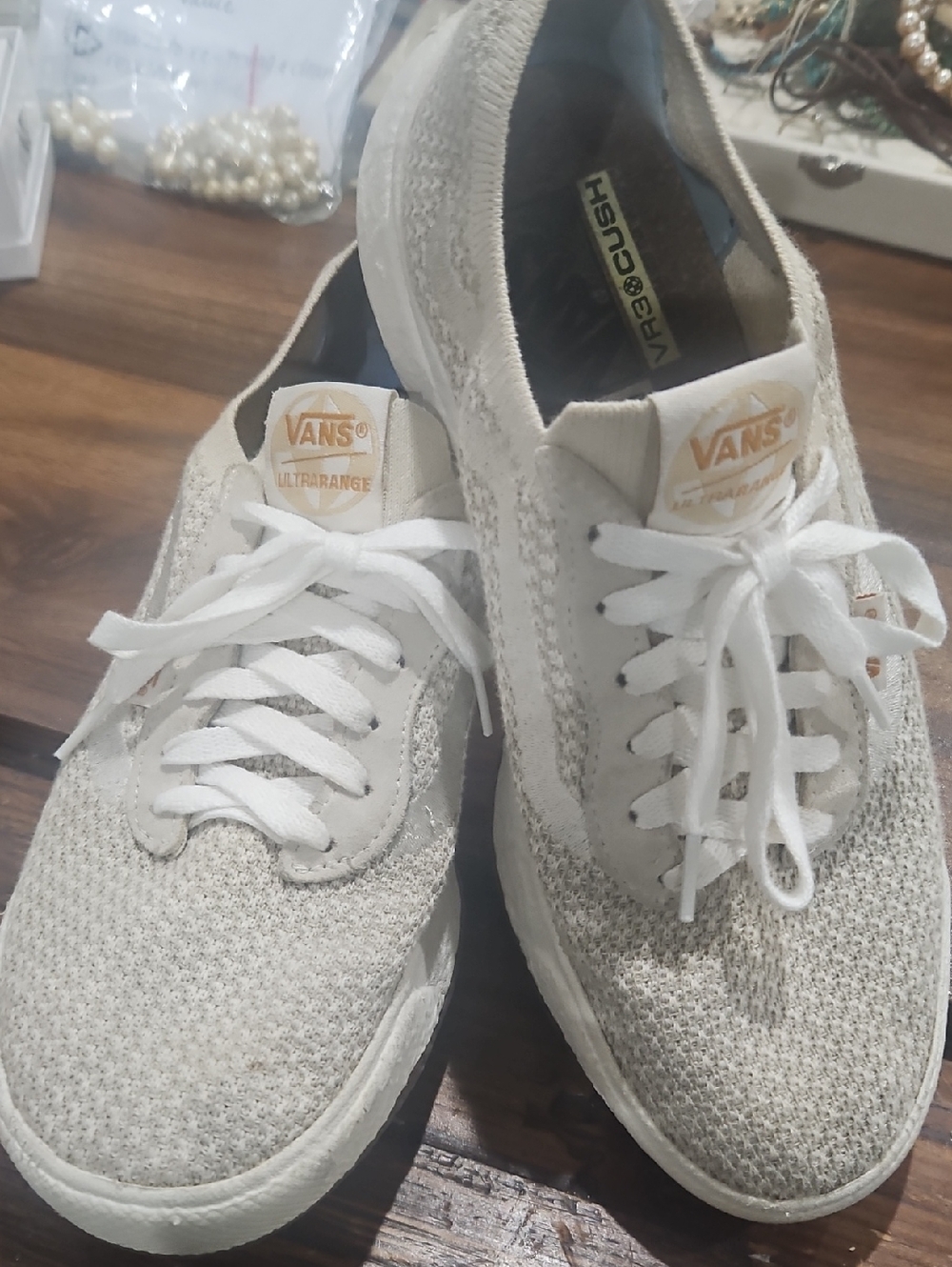 Vans Ultrarange VR3 Cush Knit Sneakers in Light Beige and White men 7.5 women 9